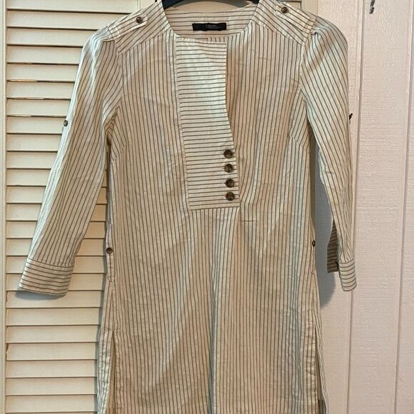 Etcetera Brown White Striped Shirt with Buttons - Picture 1 of 7